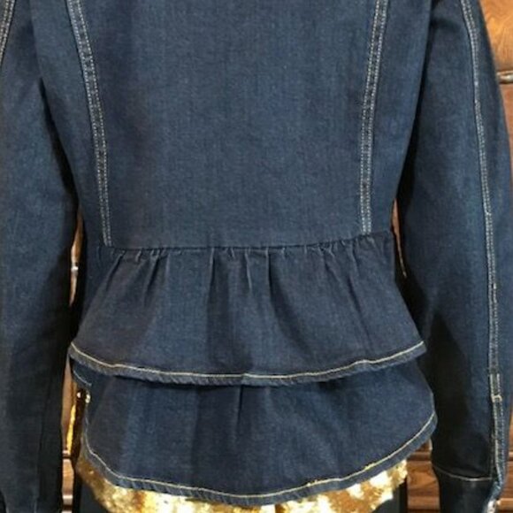 NWOT Du Jour Dark Wash Curved Ruffle Back Stretch Cotton Blend Denim Jacket - Picture 9 of 14